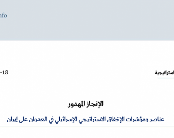 ورقة استراتيجية: الإنجاز المهدور - عناصر ومؤشرات الإخفاق الاستراتيجي الإسرائيلي في العدوان على إيران