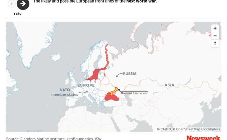 خريطة تظهر خطوط المواجهة المحتملة للحرب العالمية الثالثة إذا غزت روسيا أوروبا